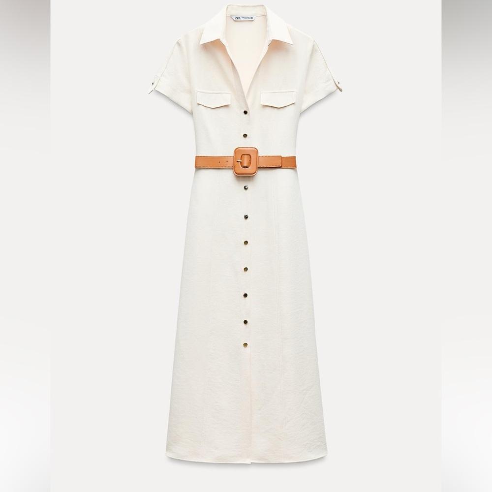 Zara White Belted Shirt Dress
